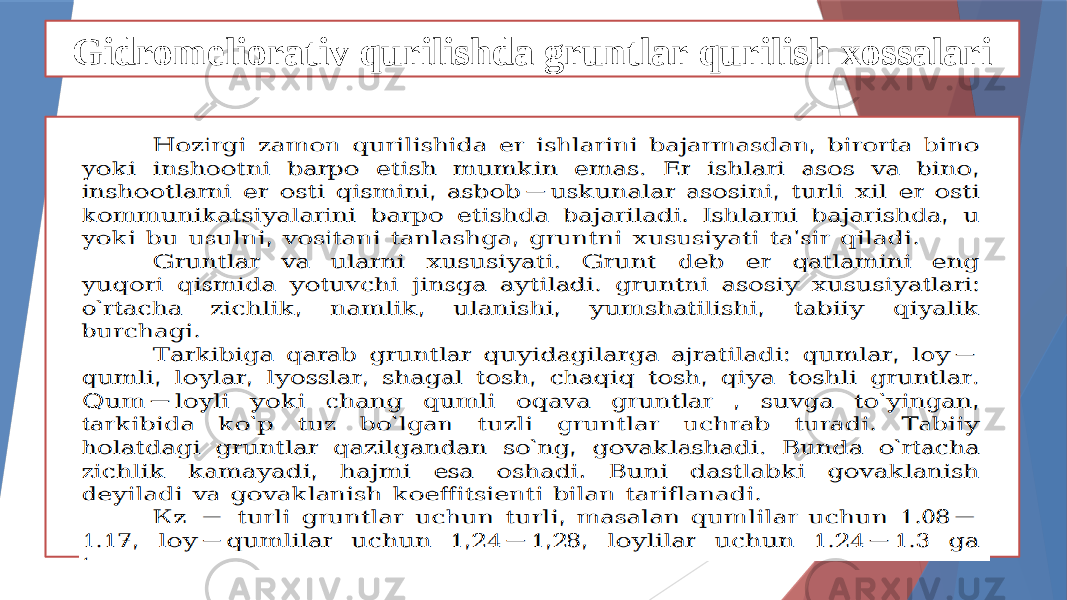 Gidromeliorativ qurilishda gruntlar qurilish xossalari 