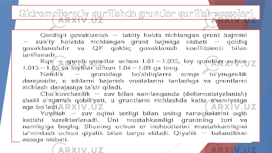 Gidromeliorativ qurilishda gruntlar qurilish xossalari 