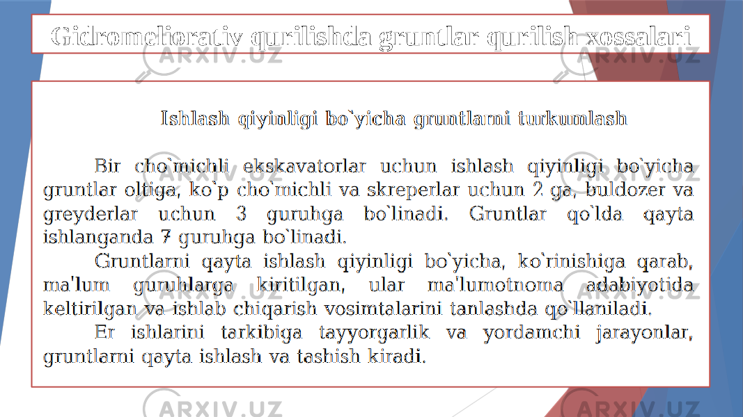 Gidromeliorativ qurilishda gruntlar qurilish xossalari 