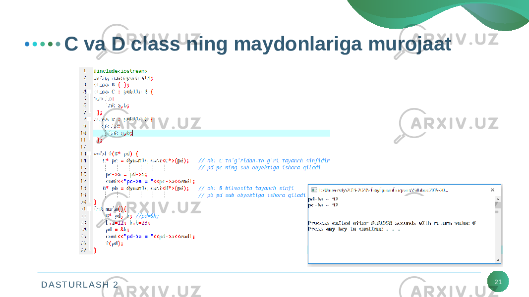 D A S T U R L A S H 2 21C va D class ning maydonlariga murojaat 