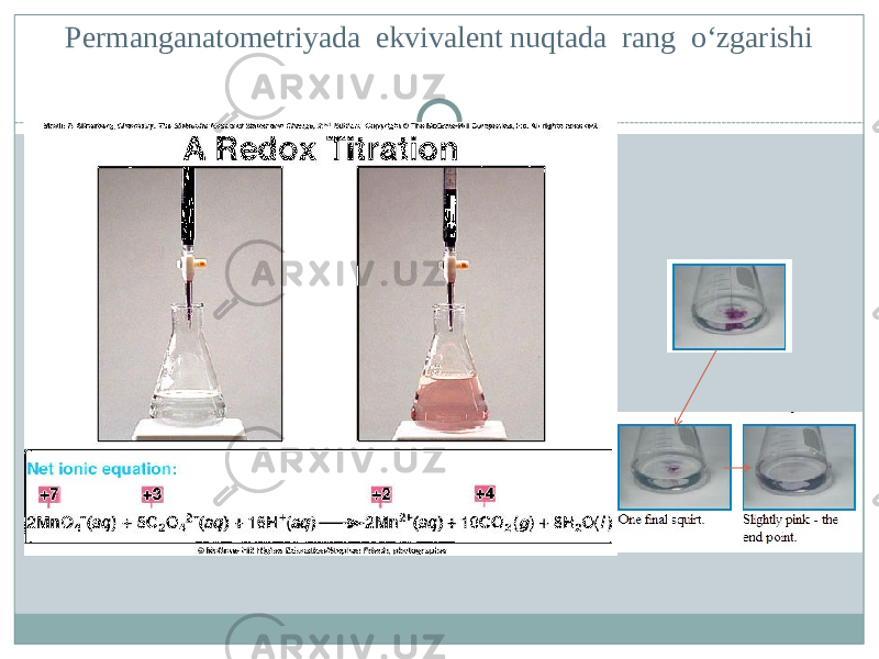 Permanganatometriyada ekvivalent nuqtada rang о‘zgarishi 