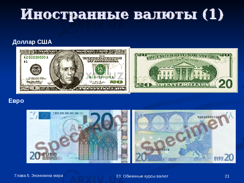 Глава 5. Экономика мира 2133. Обменные курсы валютИностранные валюты (1)Иностранные валюты (1) Доллар США Евро 