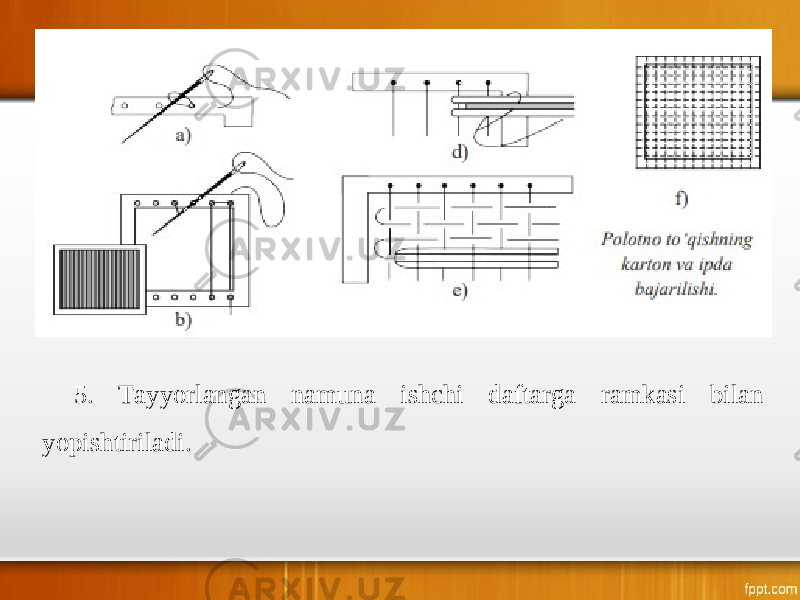 5. Tayyorlangan namuna ishchi daftarga ramkasi bilan yopishtiriladi. 