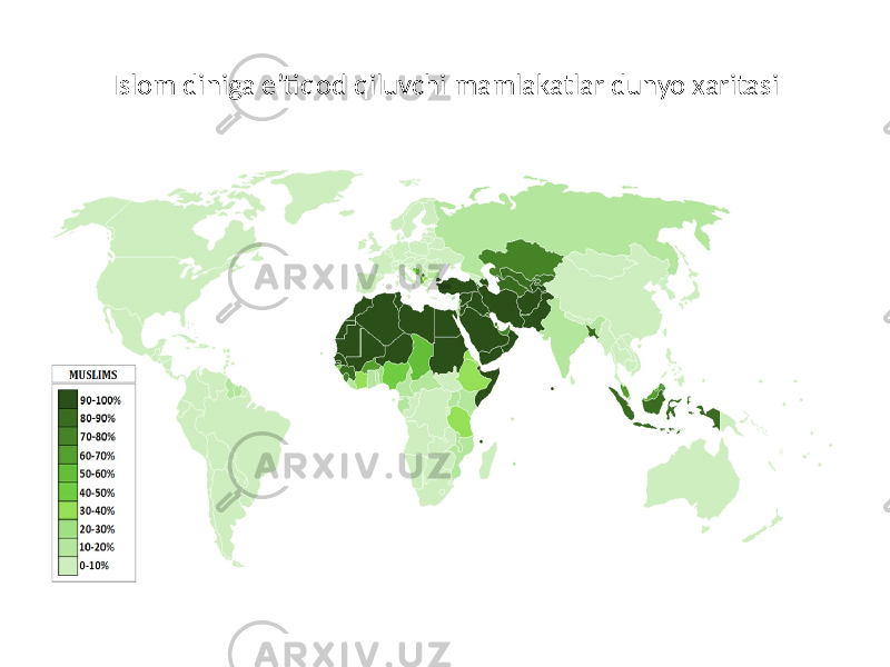 Islom diniga e’tiqod qiluvchi mamlakatlar dunyo xaritasi 