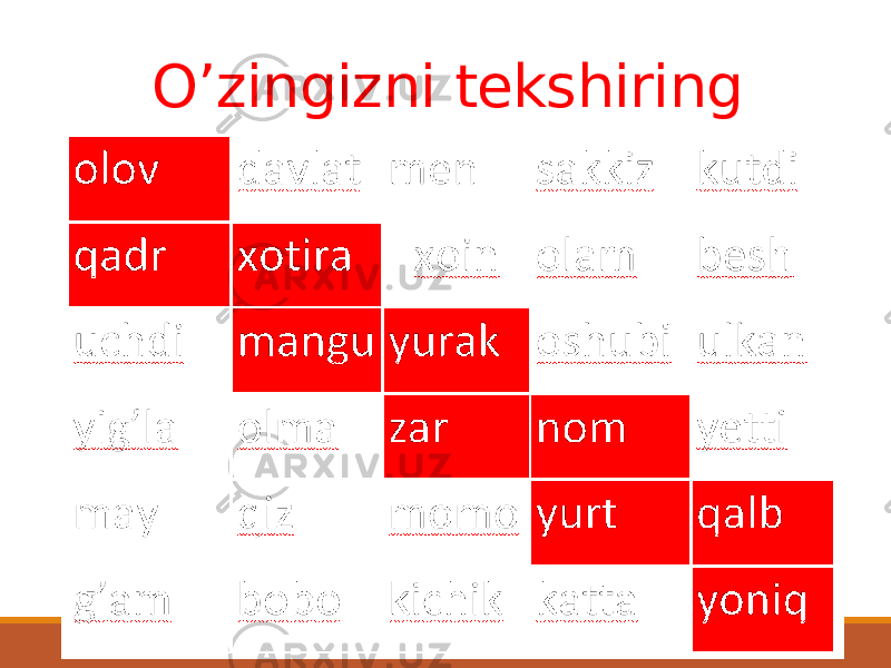 O’zingizni tekshiring 