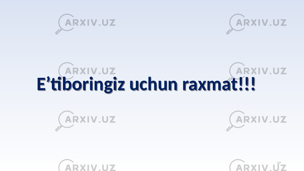 E’tiboringiz uchun raxmat!!! 17010203040506 