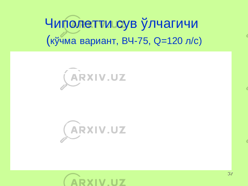 37Чиполетти сув ўлчагичи ( к ў чма вариант, ВЧ-75, Q =120 л/с) 