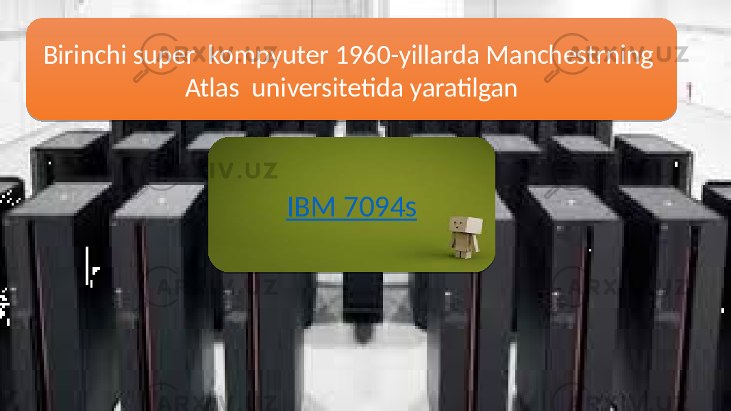 Birinchi super kompyuter 1960-yillarda Manchestrning Atlas universitetida yaratilgan IBM 7094s2606 0F 2B 