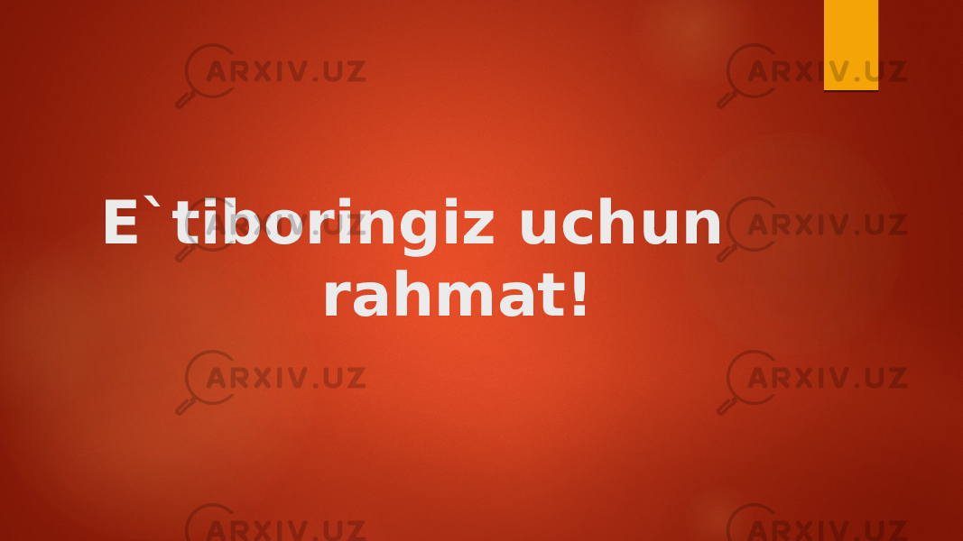 E`tiboringiz uchun rahmat! 