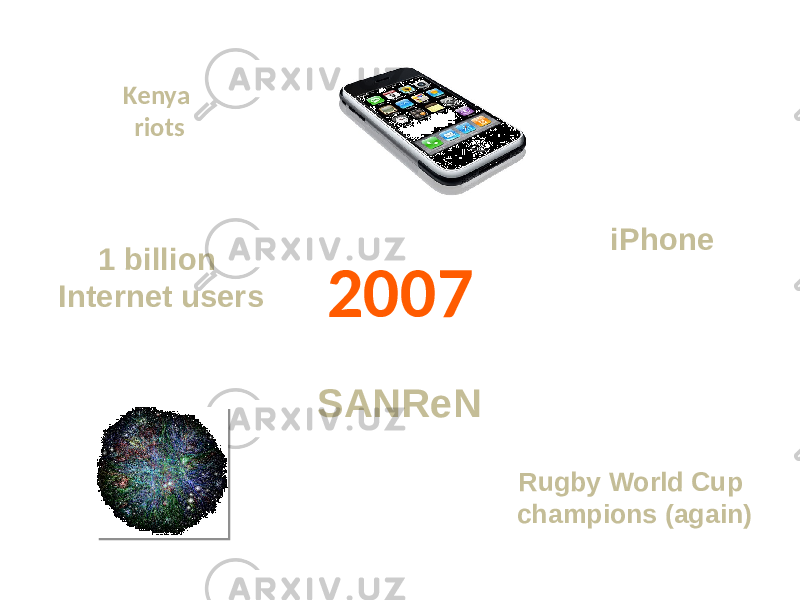 2007 SANReN iPhone 1 billion Internet users Kenya riots Rugby World Cup champions (again) 