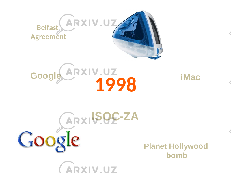 1998 ISOC-ZA iMacGoogle Belfast Agreement Planet Hollywood bomb 