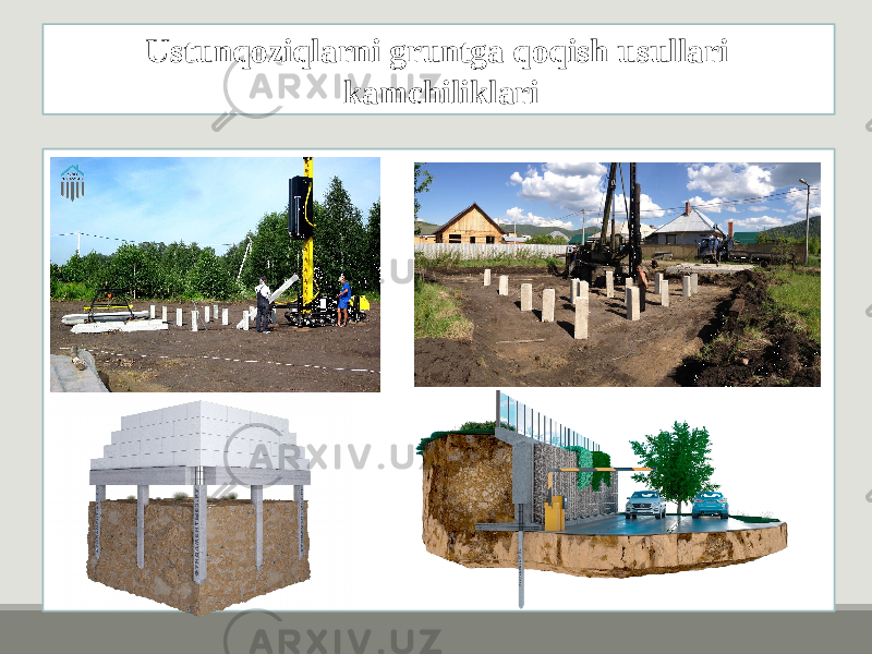 Ustunqoziqlarni gruntga qoqish usullari kamchiliklari 