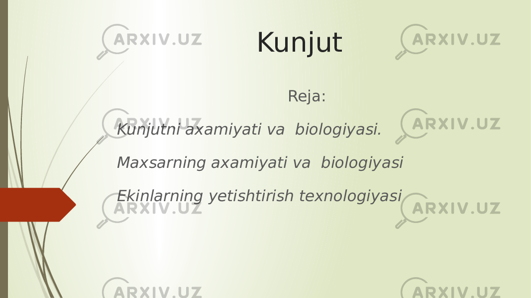 Kunjut Reja: Kunjutni axamiyati va biologiyasi. Maxsarning axamiyati va biologiyasi Ekinlarning yetishtirish texnologiyasi 