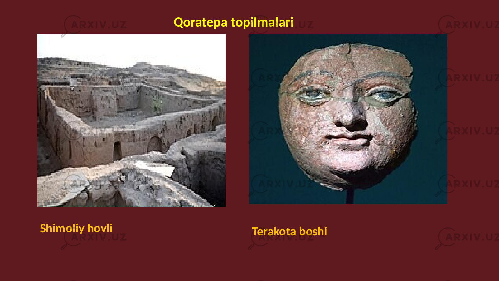 Shimoliy hovli Terakota boshiQoratepa topilmalari 