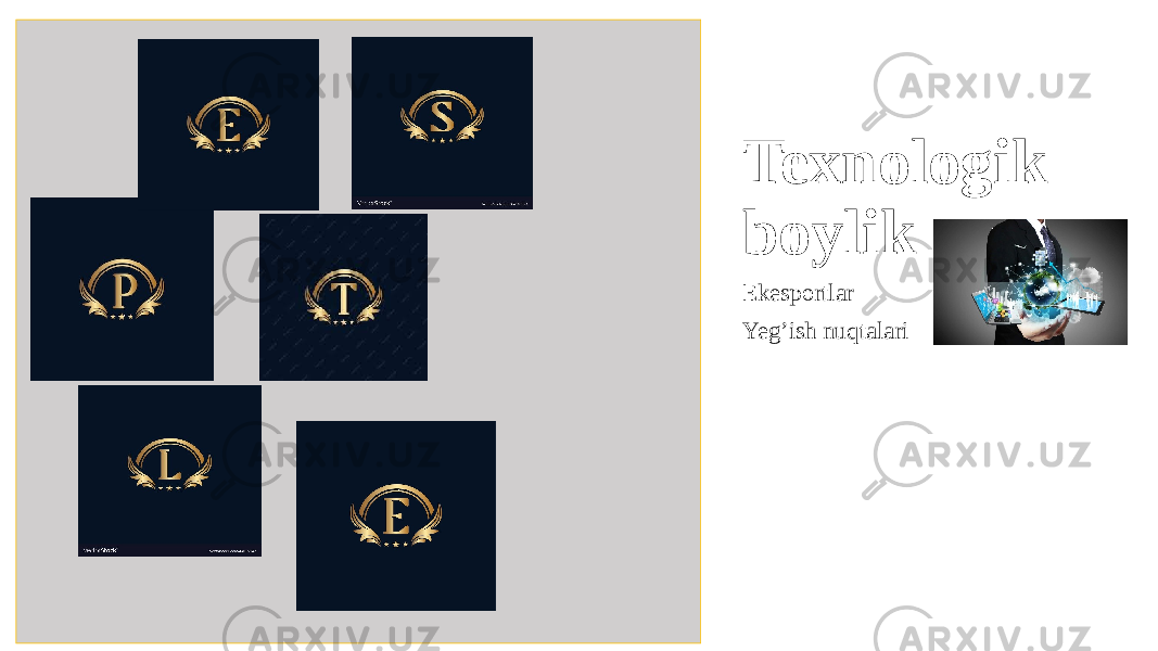  Texnologik boylik Ekesportlar Yeg’ish nuqtalari 