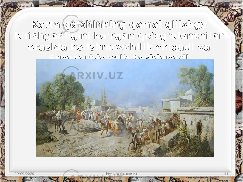 Katta qo‘shinning qamal qilishga kirishganligini ko‘rgan qo‘zg‘olonchilar orasida kelishmovchilik chiqadi va Ernazarbiy otib tashlanadi. 09/09/2020 http://aida.ucoz.ru 11 