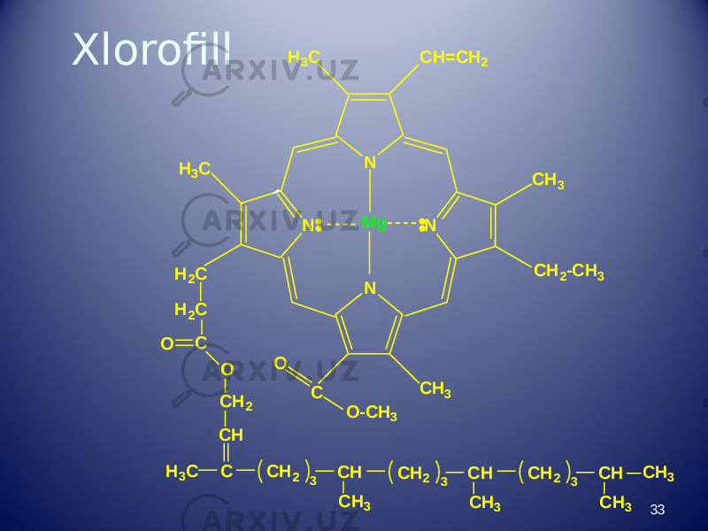 Xlorofill 33M gN N N NH 3 C C H = C H 2 C H 3 C H 2 - C H 3 C H 3H 3 C H 2 C H 2 C C O O C H 2 C H CH 3 C C H 2 3 C H C H 3 C H 2 3 C H C H 3 C H 2 3 C H C H 3 C H 3CO O - C H 3 