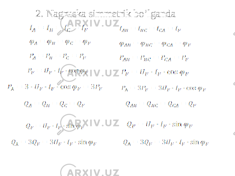 2. Nagruska simmetrik bo’lganda 