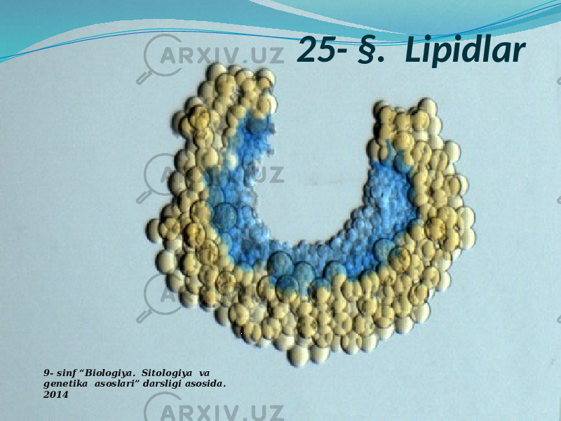 25- §. Lipidlar 9- sinf “Biologiya. Sitologiya va genetika asoslari” darsligi asosida. 2014 
