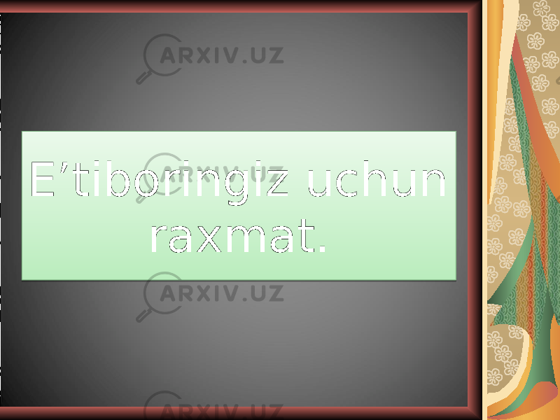 E’tiboringiz uchun raxmat.0102030405 070F1011 