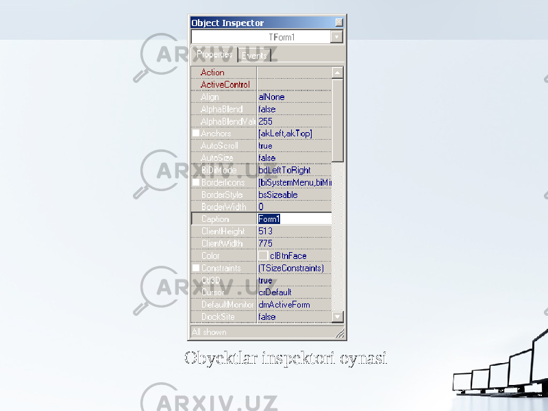 Obyektlar inspektori oynasi 