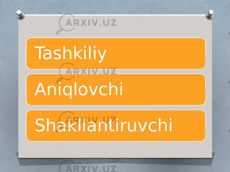 Tashkiliy Aniqlovchi Shakllantiruvchi 