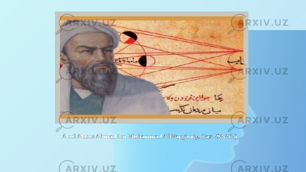 Abul Abbos Ahmad ibn Muhammad Al-Farg’oniy. (tax 798-865)Вставка рисунка 