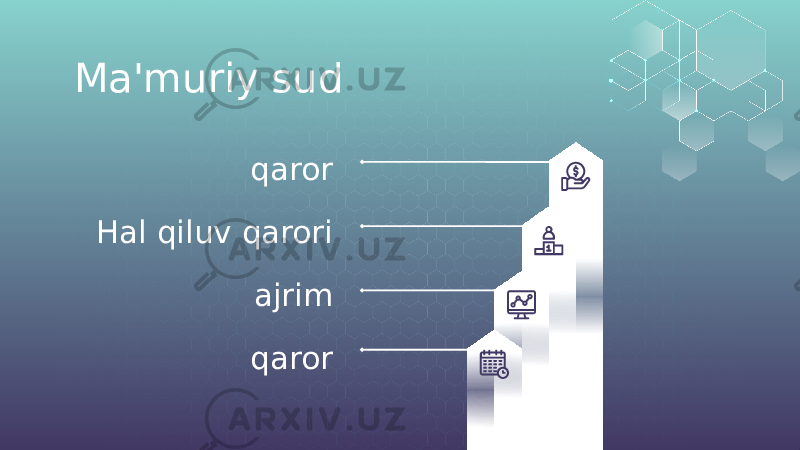 Ma&#39;muriy sud qaror Hal qiluv qarori ajrim qaror 