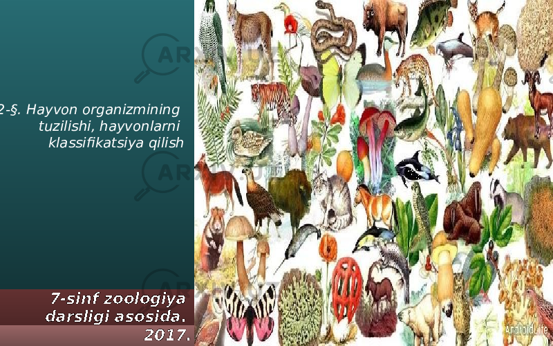  2-§. Hayvon organizmining tuzilishi, hayvonlarni klassifikatsiya qilish 7-sinf zoologiya darsligi asosida. 2017. 