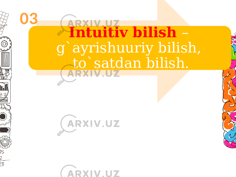 Intuitiv bilish – g`ayrishuuriy bilish, to`satdan bilish.03 