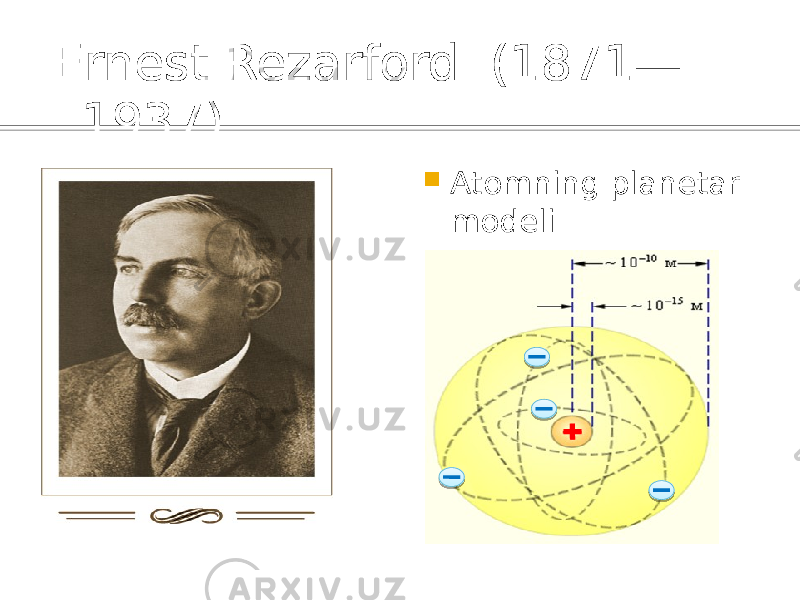 Ernest Rezarford (1871— 1937)  Atomning planetar modeli 