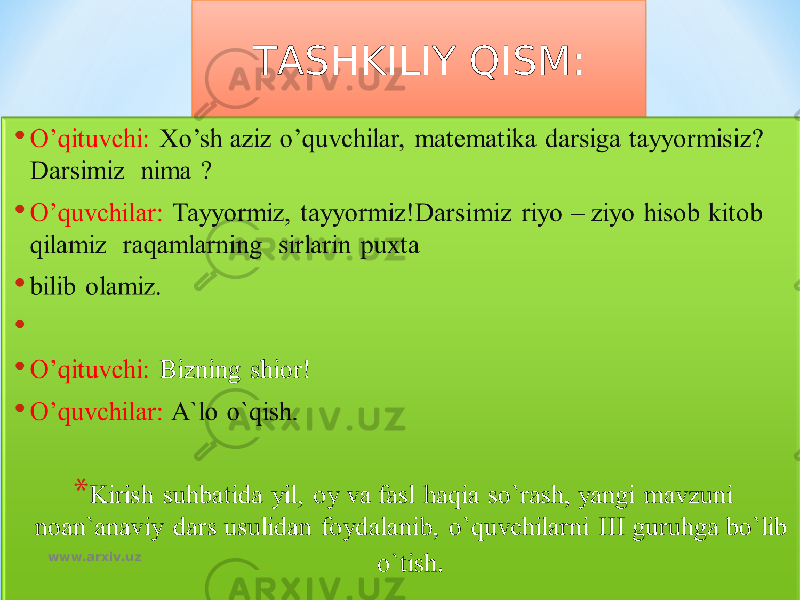 TASHKILIY QISM: www.arxiv.uz01 
