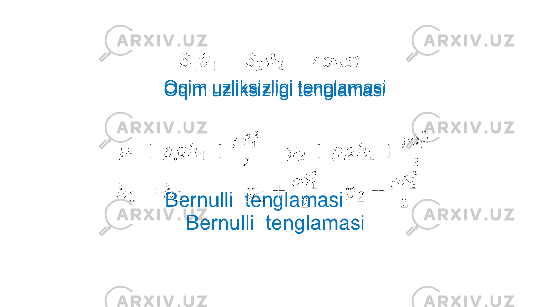  Oqim uzliksizligi tenglamasi Bernulli tenglamasi• 