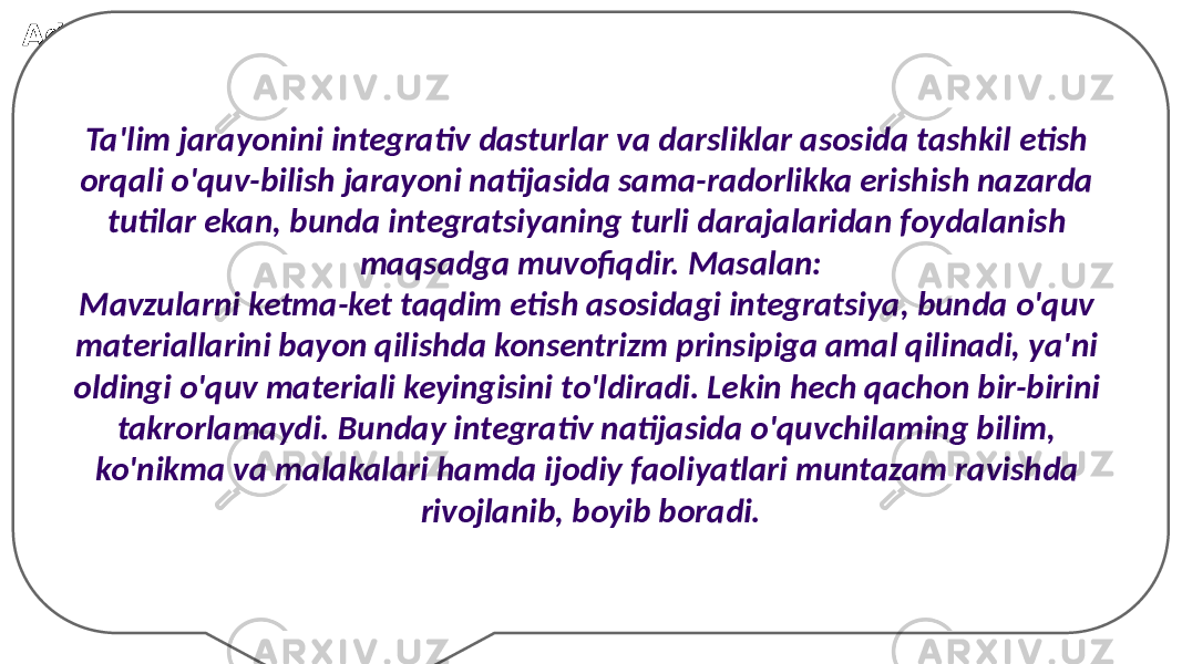 Add your title YOUR TITLE YOUR TITLE YOUR TITLE YOUR TITLEYOUR TITLEYOUR TITLE Add your words here,according to your need to draw the text box size.Please read the instructions and more work at the end of the manual template.Ta&#39;lim jarayonini integrativ dasturlar va darsliklar asosida tashkil etish orqali o&#39;quv-bilish jarayoni natijasida sama-radorlikka erishish nazarda tutilar ekan, bunda integratsiyaning turli darajalaridan foydalanish maqsadga muvofiqdir. Masalan: Mavzularni ketma-ket taqdim etish asosidagi integratsiya, bunda o&#39;quv materiallarini bayon qilishda konsentrizm prinsipiga amal qilinadi, ya&#39;ni oldingi o&#39;quv materiali keyingisini to&#39;ldiradi. Lekin hech qachon bir-birini takrorlamaydi. Bunday integrativ natijasida o&#39;quvchilaming bilim, ko&#39;nikma va malakalari hamda ijodiy faoliyatlari muntazam ravishda rivojlanib, boyib boradi. 