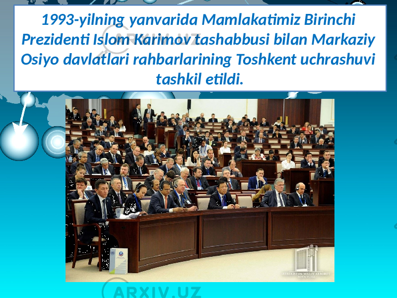 1993-yilning yanvarida Mamlakatimiz Birinchi Prezidenti Islom Karimov tashabbusi bilan Markaziy Osiyo davlatlari rahbarlarining Toshkent uchrashuvi tashkil etildi. 