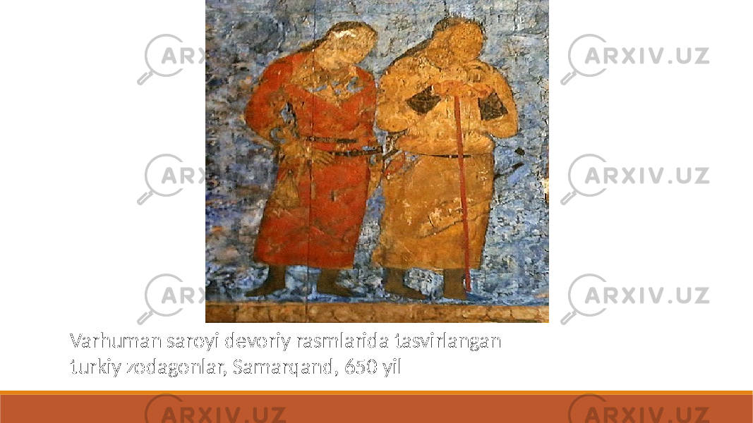 Varhuman saroyi devoriy rasmlarida tasvirlangan turkiy zodagonlar, Samarqand, 650 yil 