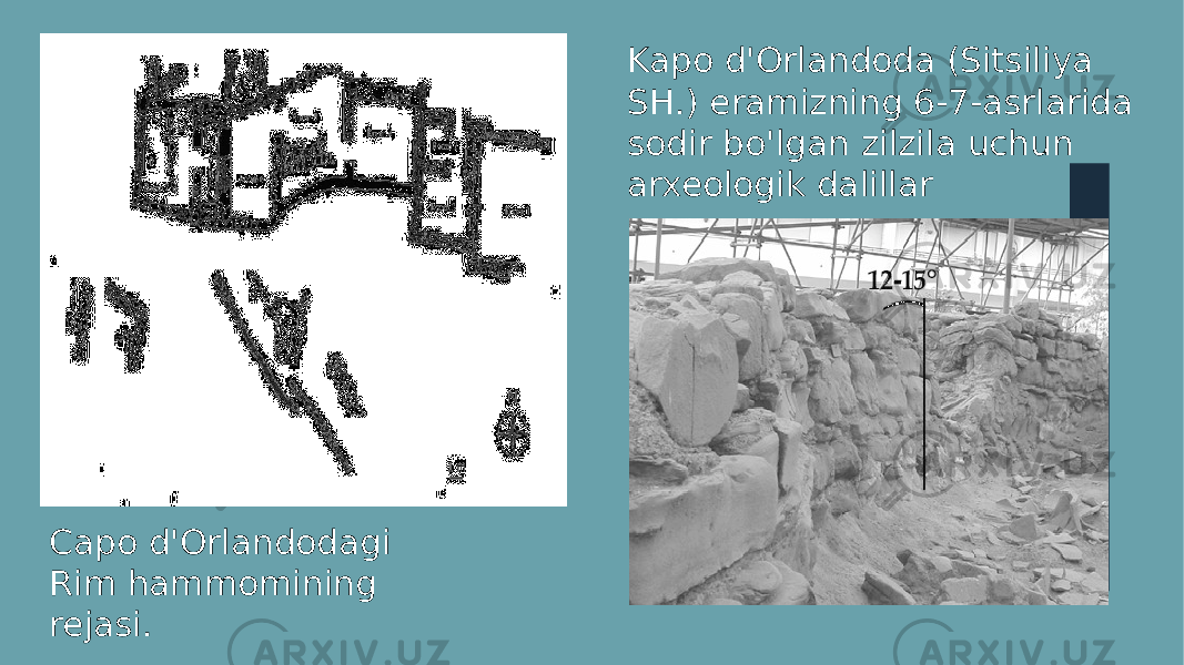 Capo d&#39;Orlandodagi Rim hammomining rejasi. Kapo d&#39;Orlandoda (Sitsiliya SH.) eramizning 6-7-asrlarida sodir bo&#39;lgan zilzila uchun arxeologik dalillar 