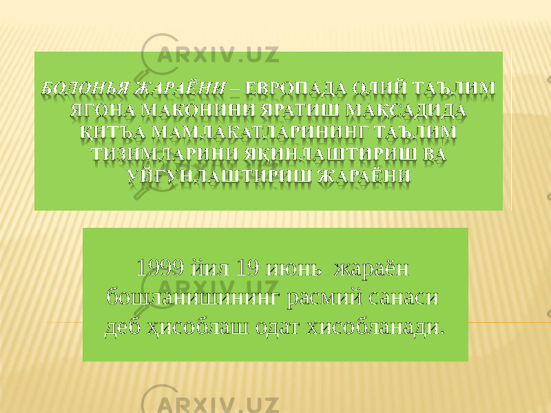 1999 йил 19 июнь жараён бошланишининг расмий санаси деб ҳисоблаш одат хисобланади. 