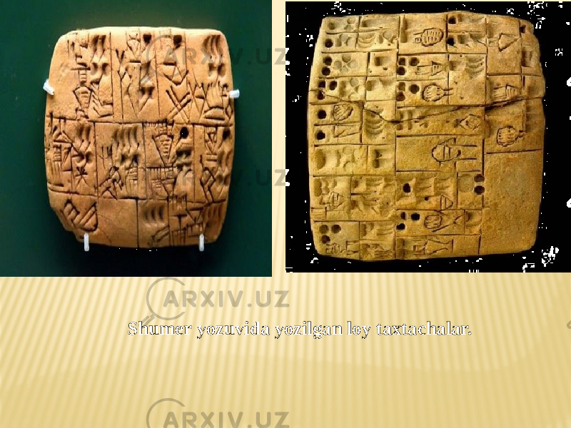 Shumer yozuvida yozilgan loy taxtachalar. 